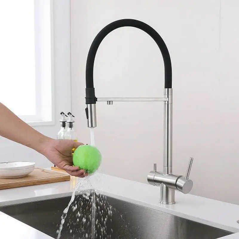304 Stainless Steel Kitchen Triple-Function Magnetic Faucet with Sink, Cold & Hot Purified Water, Universal Drinking Faucet