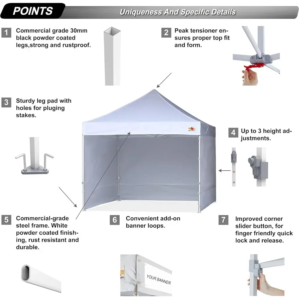 Easy Pop Up Canopy Tent with Sidewalls 10x10 Commercial -Series, White