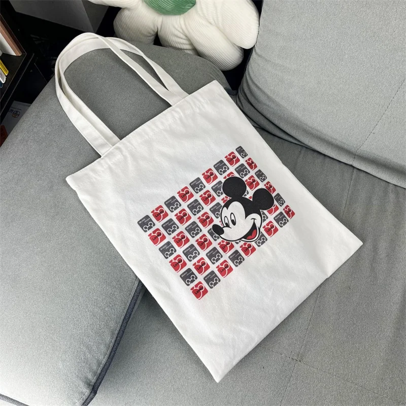 Disney Anime Mickey Mouse Shoulder Canvas Bag Kawaii Minnie Mickey Large Capacity Shopping Bag Children Schoolbag Gifts