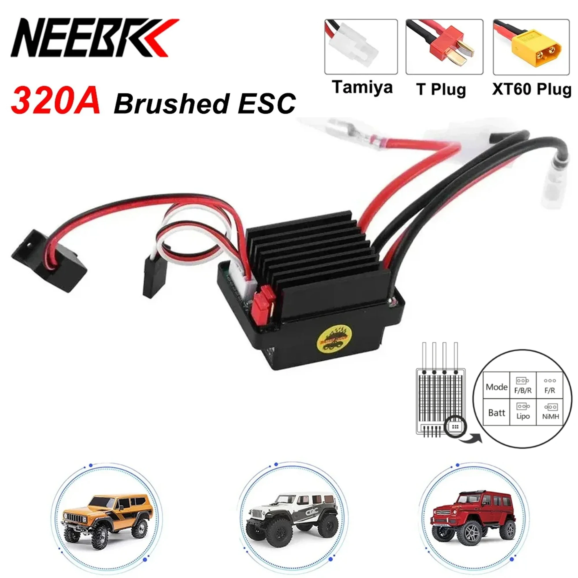 

NEEBRC 320A Водонепроницаемый 5 В/2 А BEC 60A Электронный регулятор скорости 2-3S Матовый ESC для 1/10 RC Гусеничный автомобильный двигатель TRX AXIAL HSP