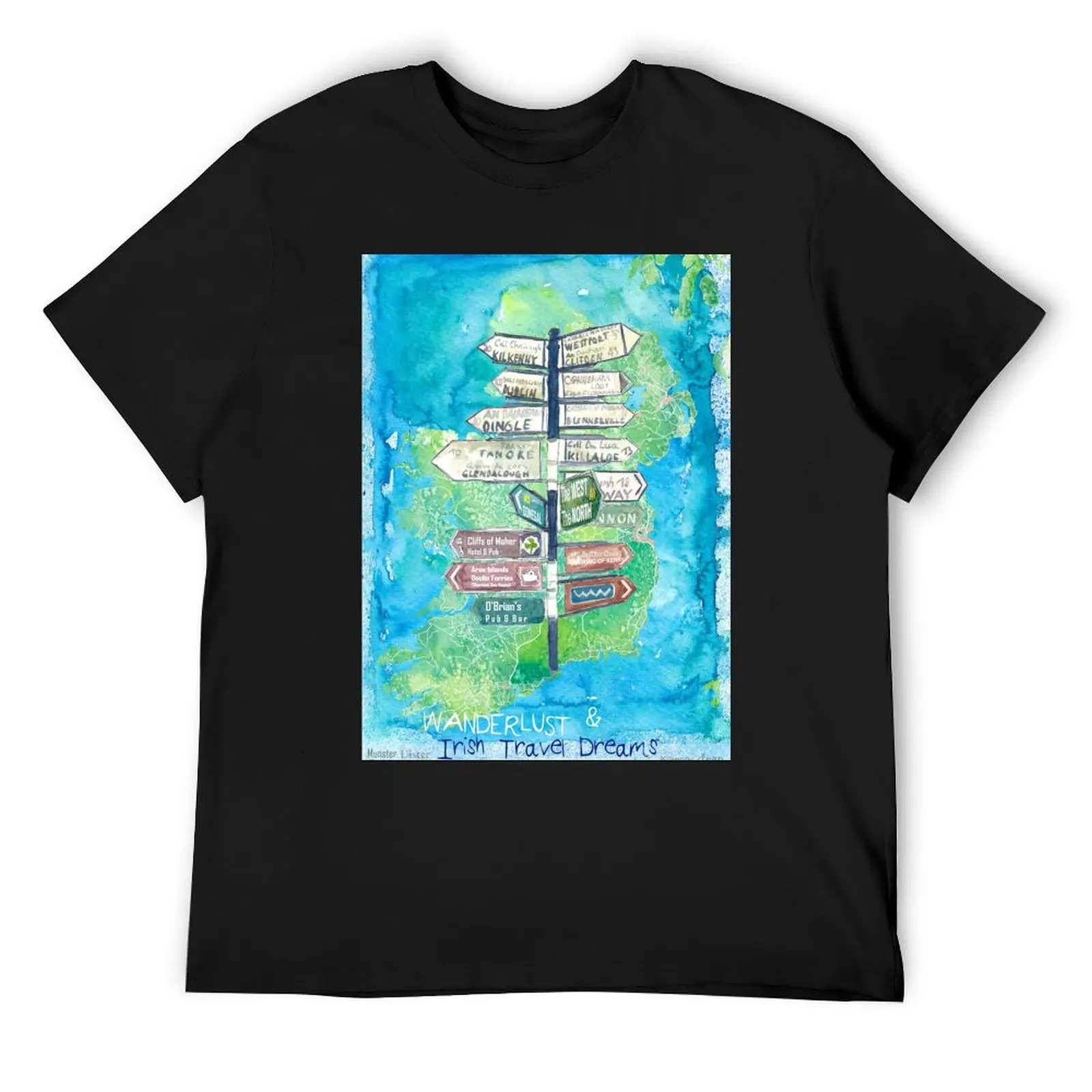 Wanderlust Signpost of Ireland with Island Background T-Shirt sublime designer shirts big and tall t shirts for men