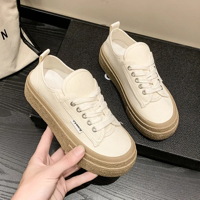 2024 Women\'s Thick Sole Sponge Cake Canvas Shoes with Small White Shoes and Platform, Casual Sneakers sneakers