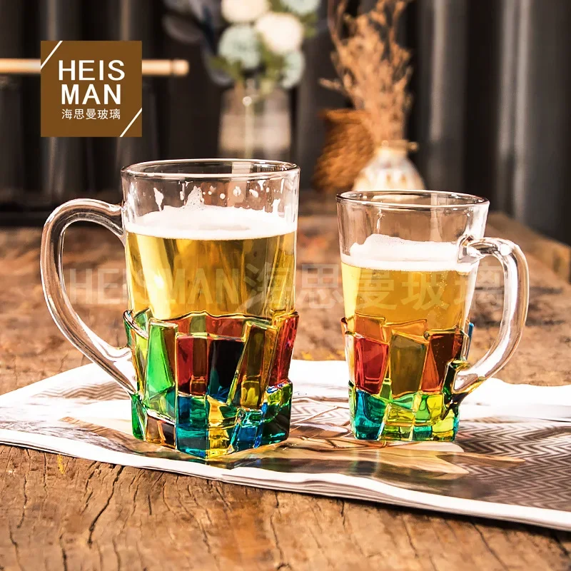 European-Style Contrast Color Beer Steins Large Capacity Beer Mug Thick Painted Wine Glass