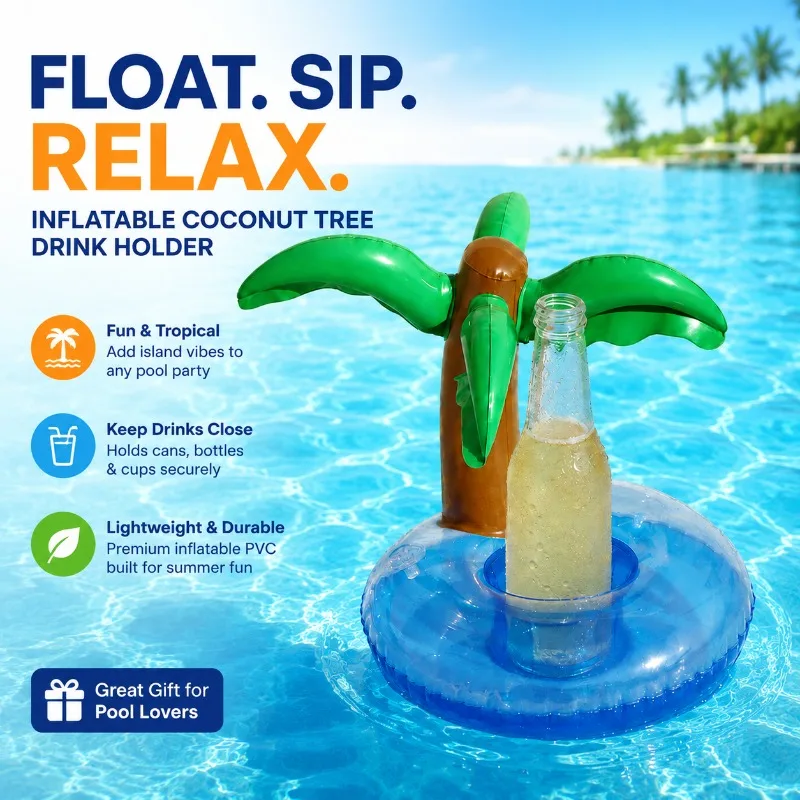 Inflatable Coconut Tree Cup Holder Floating Drink Coaster Water Play Toy Portable Beverage Cup Stand Swimming Pool Accessory