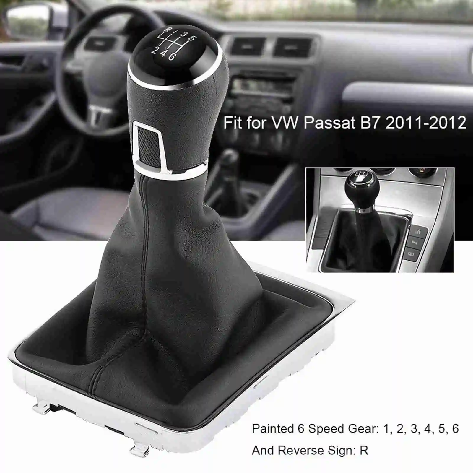 6 Speed Car Gear Shift Knob Stick Gaiter Boot Frame Kit 3AA711113A For VW Passat B7 B7 2011-2012