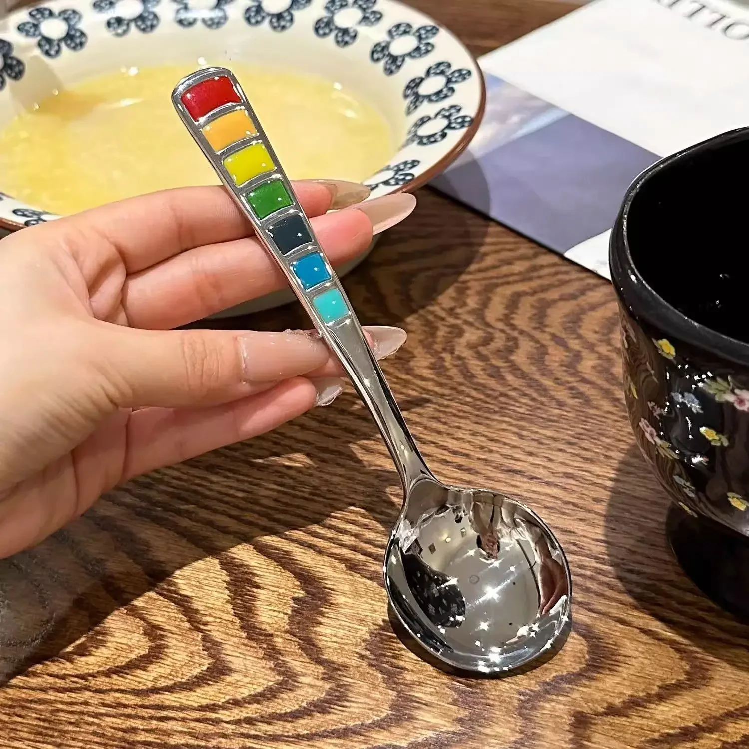 Colorful Enamel Spoons - Macaron-Colored Stainless Steel Dessert Spoons for Home, Kids, Picnics & Bento