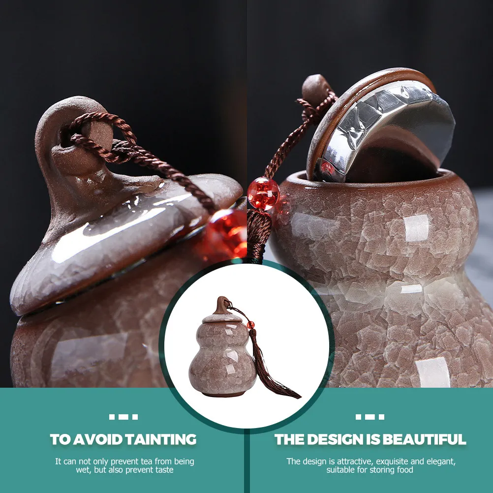 Ceramic Gourd Shaped Tea Jar Airtight Dust Proof Insect Proof Food Storage Holder for Tea Leaves Coffee Beans Flour Sugar Candy