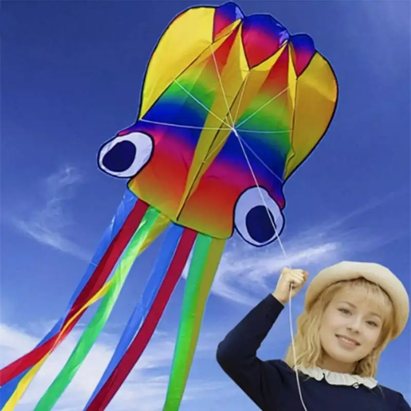 【YY34】1 Set gigantische zachte vliegers voor volwassenen buitenspeelgoed regenboogkleurige 3D Octopus zachte vlieger 4m gigantische vlieger met 100m bandenlijn