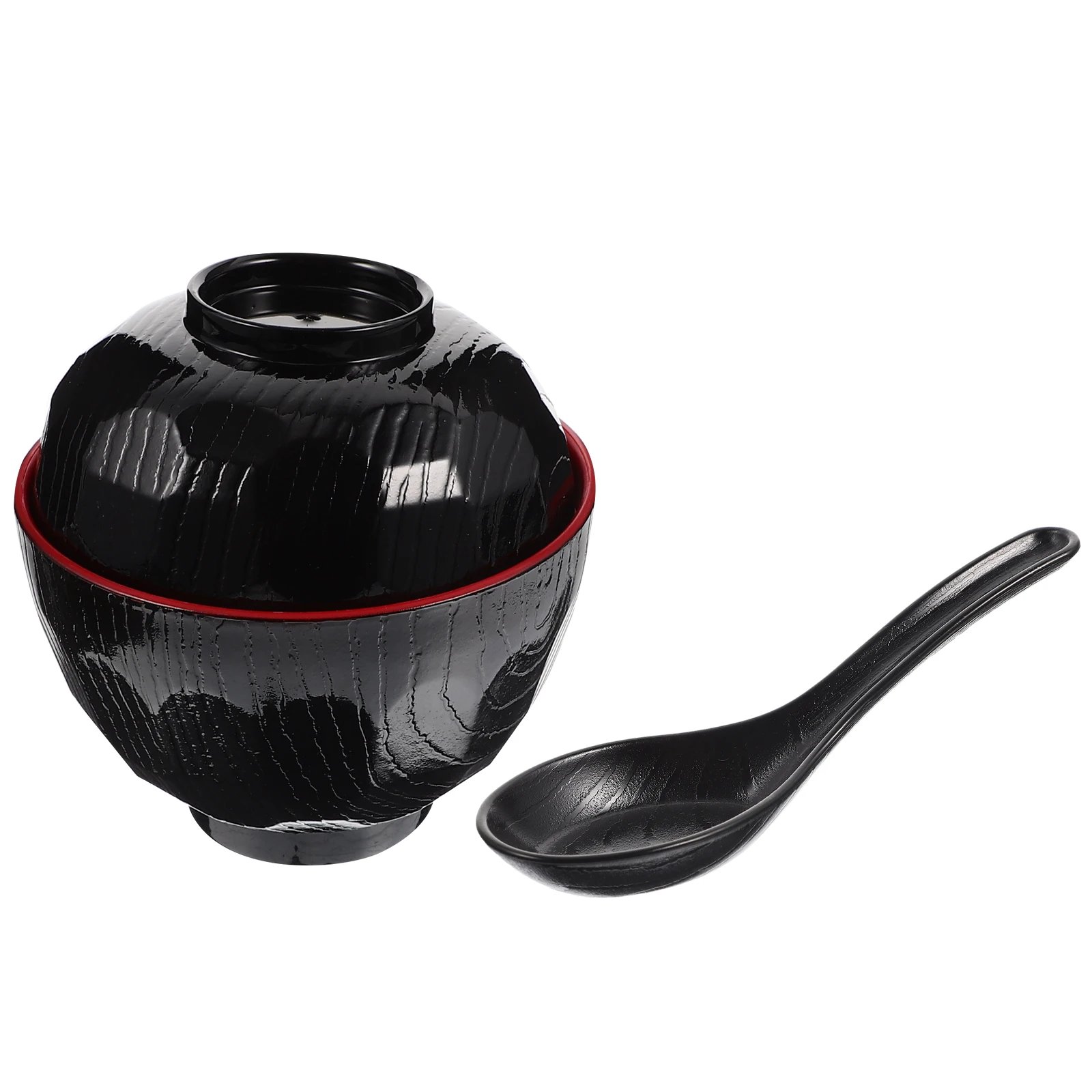 

1 set Miso Soup Bowl Japanese Style Rice Covered Bowls Spoon Melamine Food Traditional Containers Handle Serving Entertaining