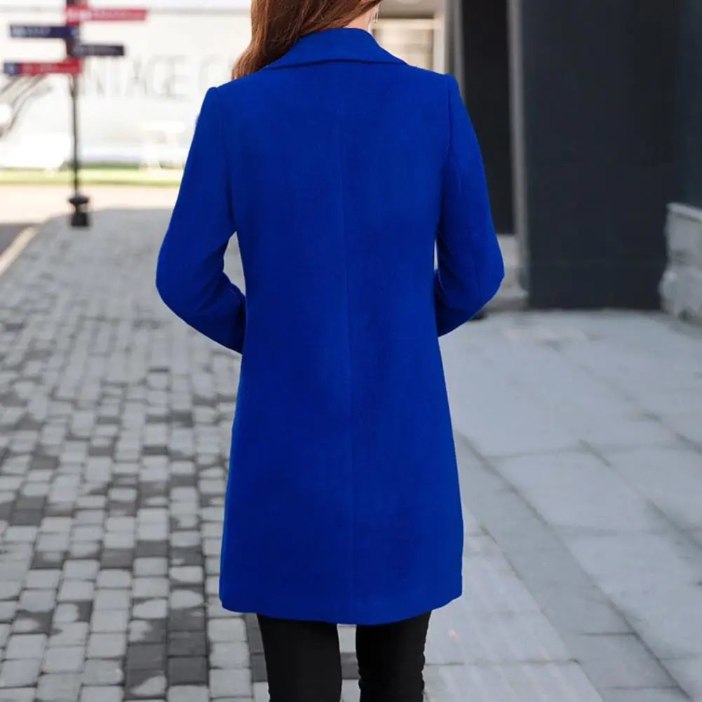 Winter Coat Women Thick Pockets Overcoat Notch Collar Fall Coat