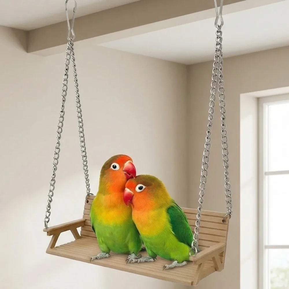 Easy Clean Funny Bench-Style Bird Swing with Chain Creative Parrot Hanging Bed Birdcage Decoration Parrot Swing Toy Bird Play