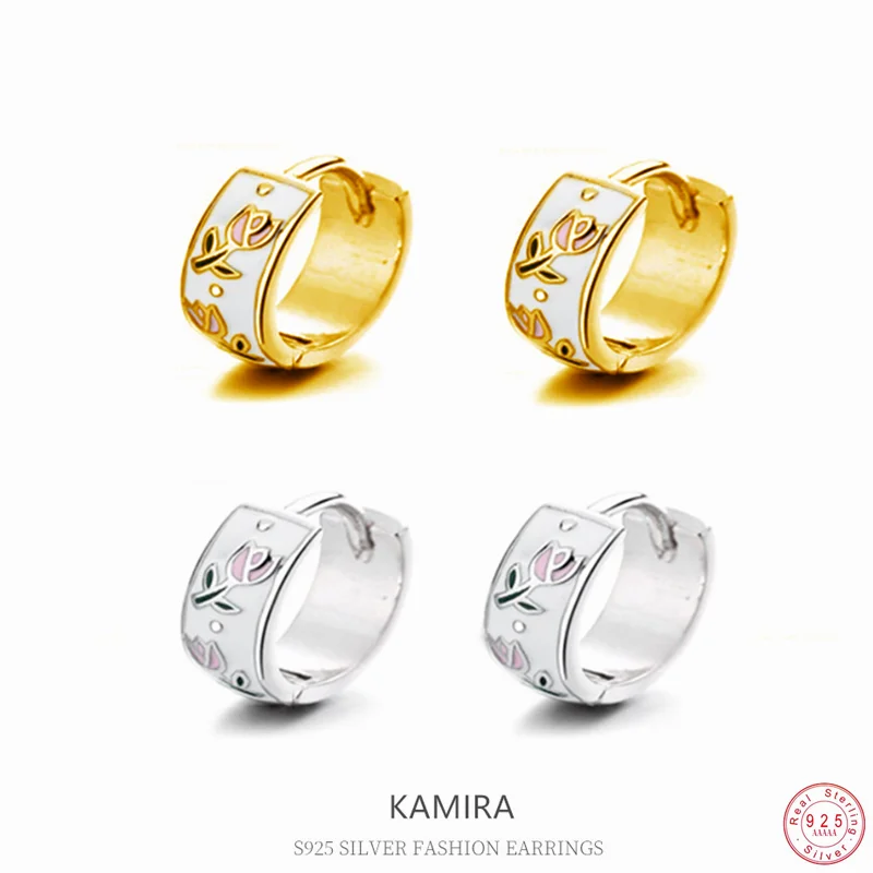 

KAMIRA 925 Sterling Silver Elegant Fashion Vintage Tulip Enamel Earrings for Women Banquet Charm High Jewelry Accessories Gifts