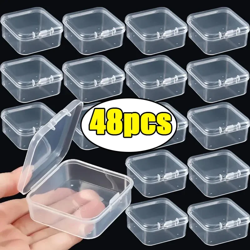 48/6PCS Mini Storage Box Transparent Plastic Jewelry Storage Box Container Portable Earring Ring Earplugs Packaging Storage Case