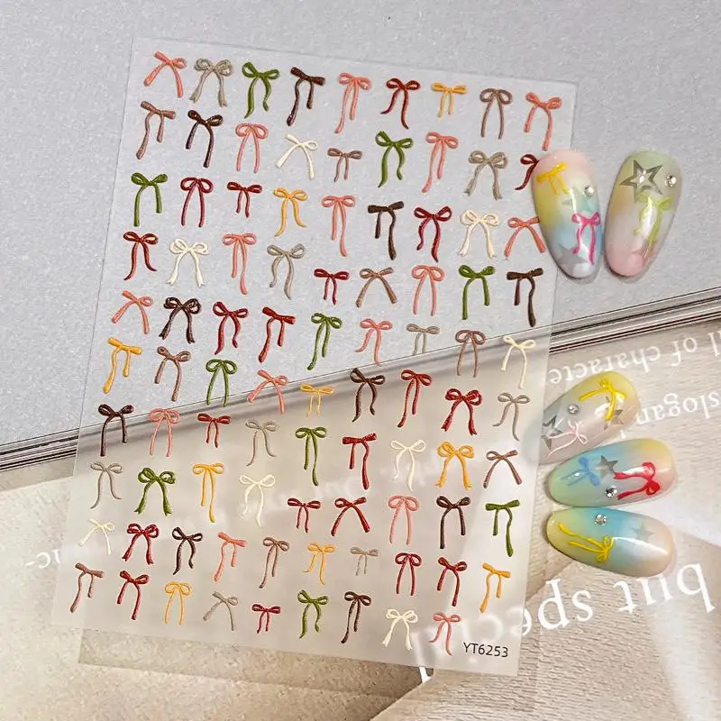3d relevo bowknot fita arte do prego adesivo colorido arco auto-adesivo decalques diy kawaii manicure decoração acessórios