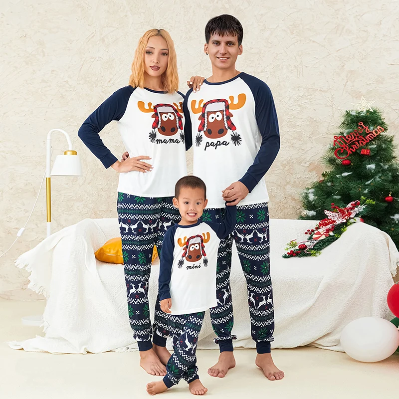 

Matching Family Christmas Pajamas Set Long Sleeve Round Neck Reindeer Print Tops Pants Baby with Elk Print Xmas sleepwear