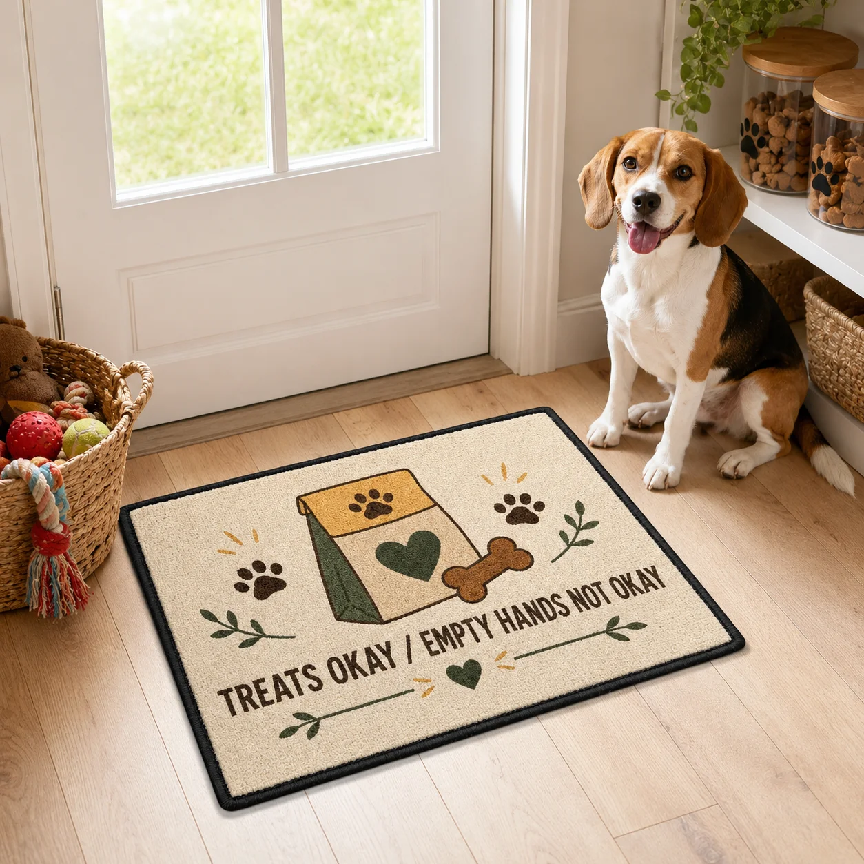 Personalized Doormat Funny Welcome Treats Okay Empty Hands Not Okay Washable Non Slip Entry Rug for Outdoor Housewarming Gift