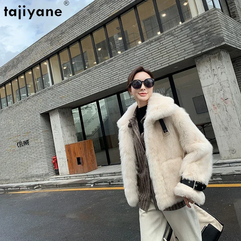 Tajiyane Pelzjacke aus natürlicher toskaner Wolle für Damen, kurzer echter Pelzmantel, Damenbekleidung, 2023, Wintertrend, Pelzmäntel und Jacken