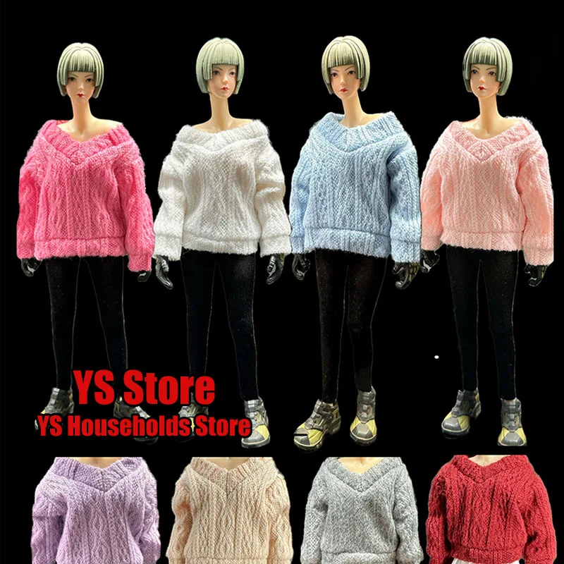 Multi Colors 1/12 Female Soldier V-neck Long Sleeve Sweater Loose Elastic Coat Clothes Accessory Fit 6