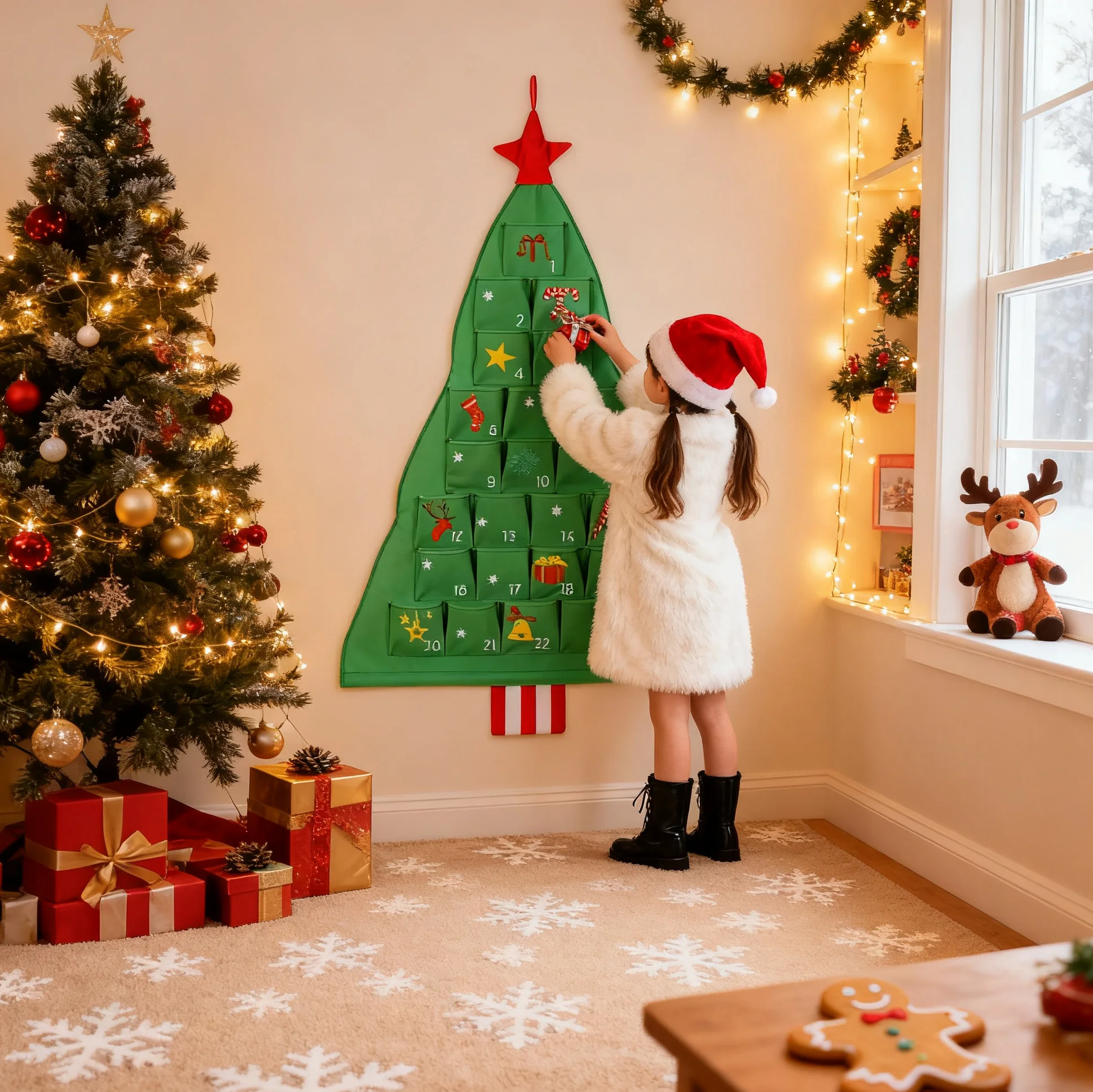 

24 Pocket Fabric Christmas Advent Calendar Wall Mount Storage Bag Reusable Christmas Decoration Holiday Wall Living Room Hanging