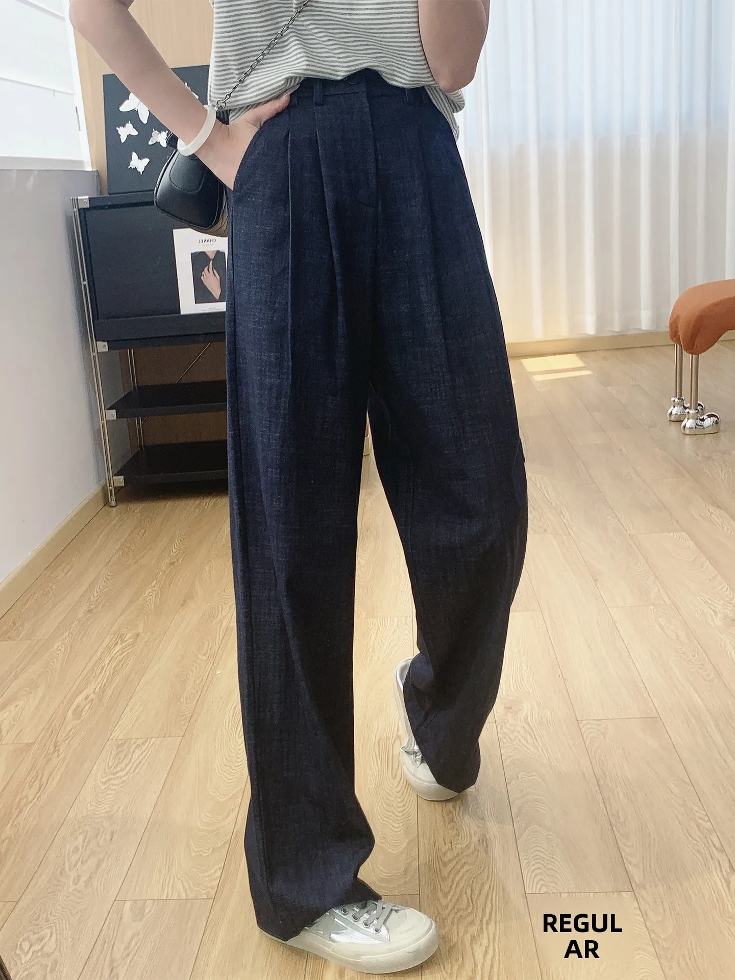 

Свободные широкие брюки для женщин, повседневные, прямого кроя, с эластичным поясом, из тонкого хлопка и полиэстера, весенне-летние, длинные