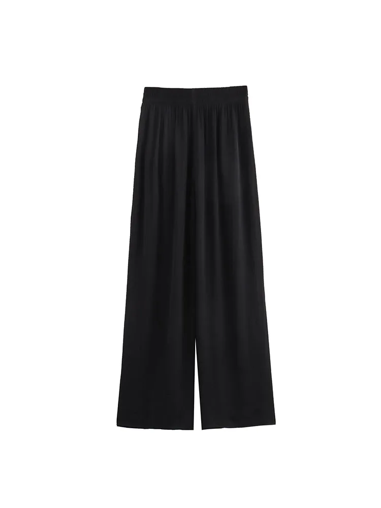 Frauen Sommer Lose Breite bein hosen 2025, Mode Feste Elastische taille Weibliche Elegante Straße Hose Hosen Kleidung