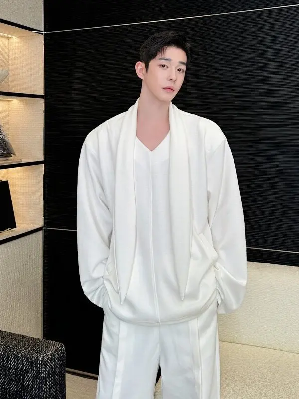 

Spring V-Ne Men's Long Sve Loose Casual Sportswear Hoodie Pure Color Trendy Pullover Sweatirt Polyester Fiber 00%