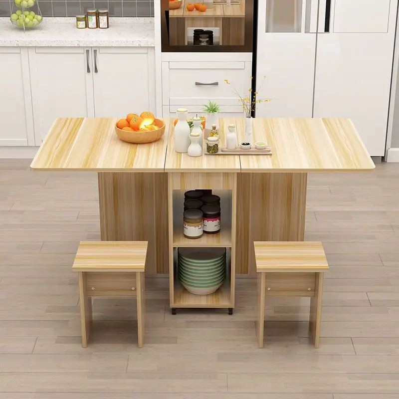 Folding dining table, household, small apartment, movable, retractable, rectangular, simple