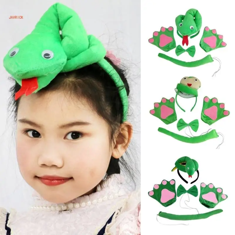 N1HE 할로윈 뱀 의상, 뱀 머리띠 꼬리 장갑 및 나비넥타이