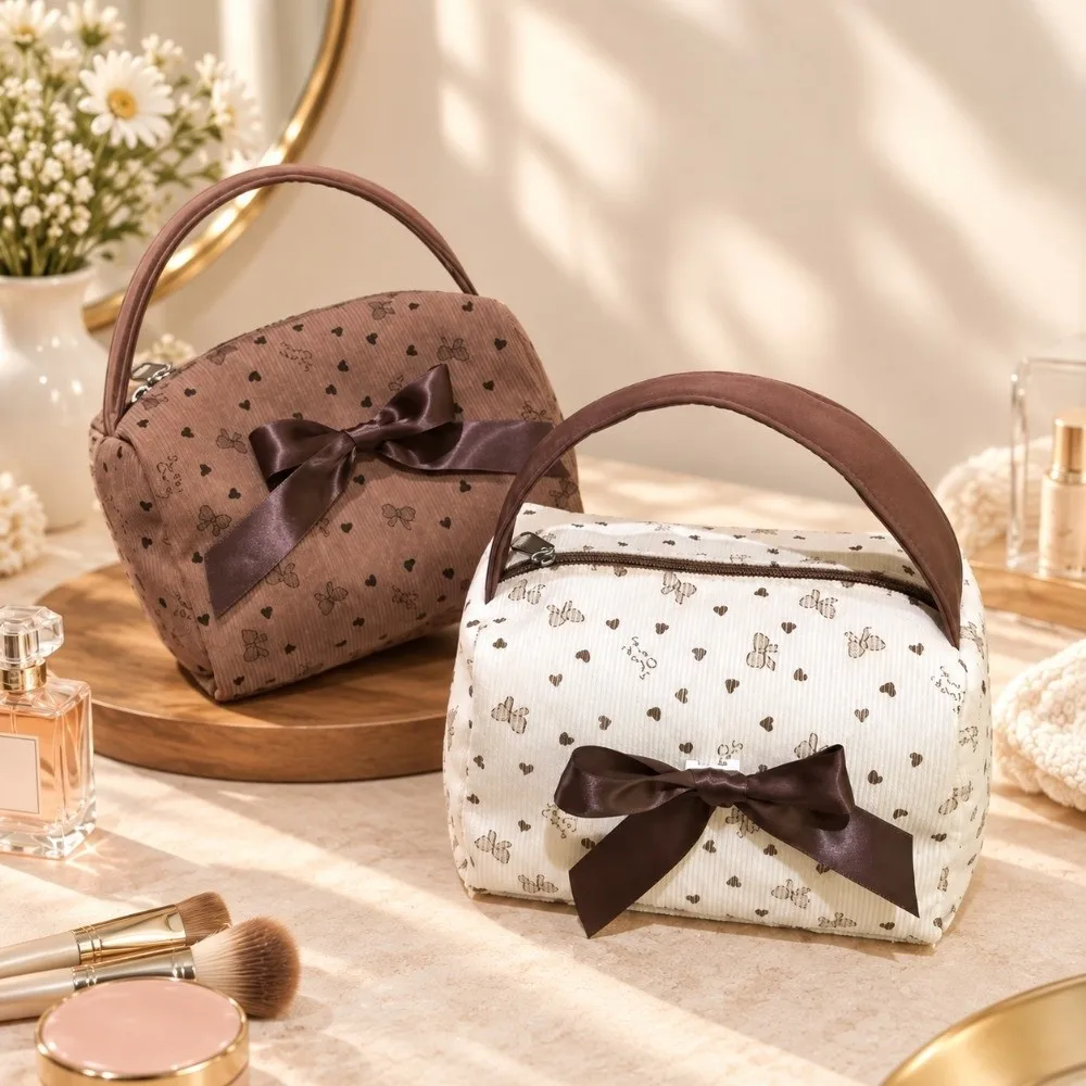 Cute Zippered Cosmetic Travel Bag Compact Lightweight Makeup Storage Pouch Portable Spacious Handheld Toiletry Bag Multipurpose