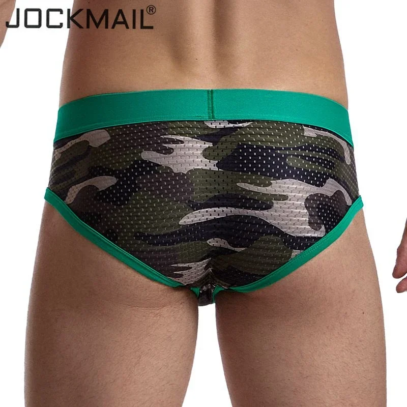 JOCKMAIL-ropa interior sexy gay para hombre, calzoncillos de malla de camuflaje, suspensorio de cintura baja transpirable, antideslizante