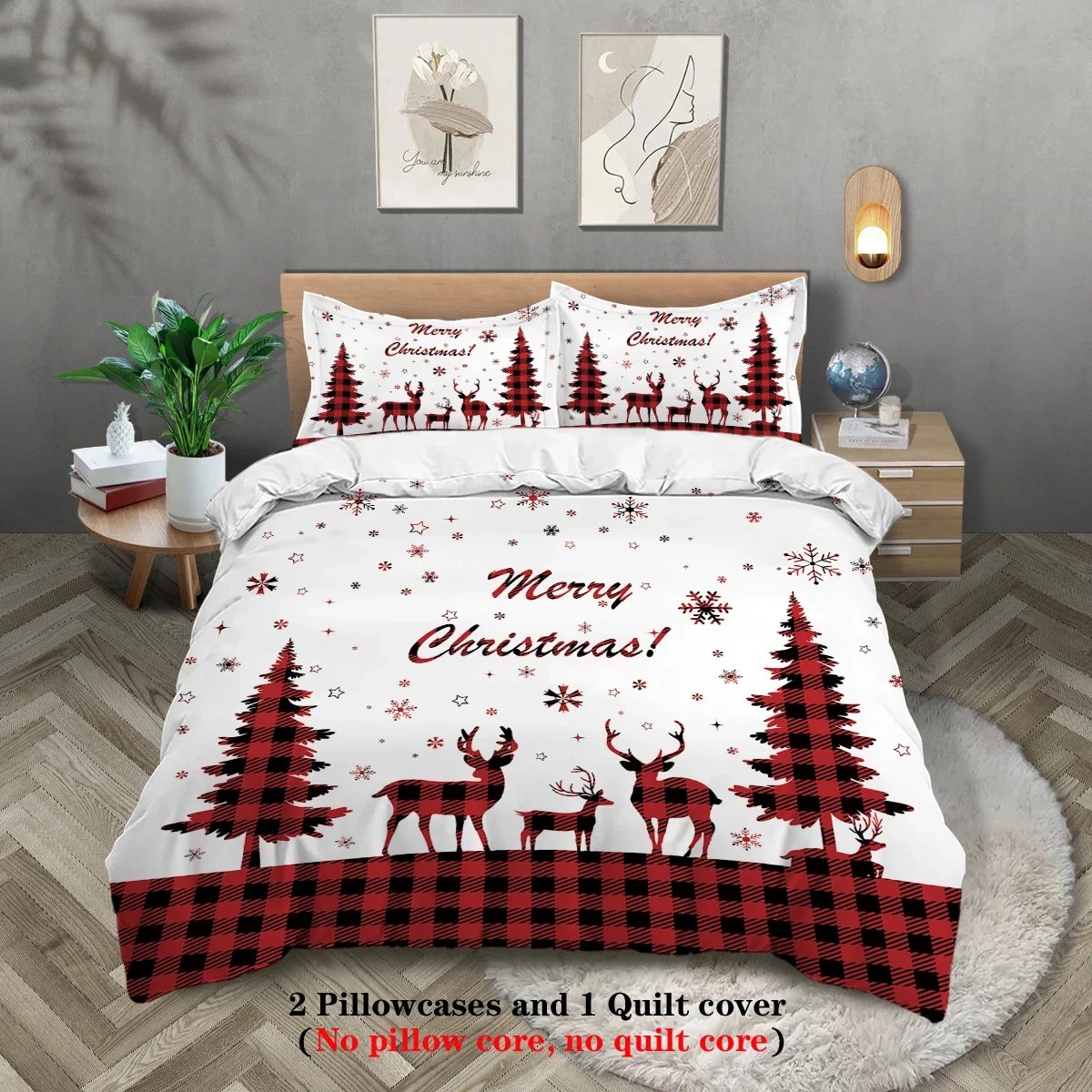 3pcs Merry Christmas Themed Pattern Bedding set, Christmas tree, For Teenagers And adult's bedroom, A Christmas Gift