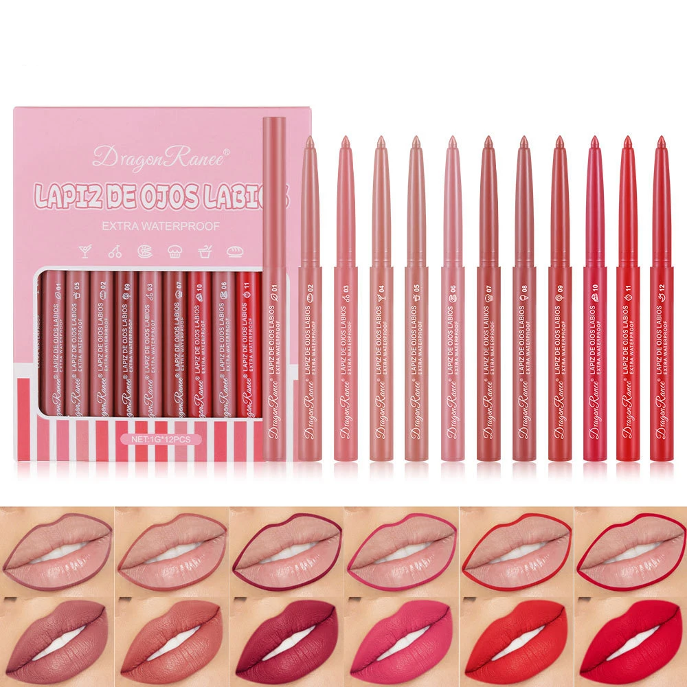 Twelve lip liner pencil case outlines the full lip shape, rich colors, waterproof, durable matt, daily versatile lip liner penci