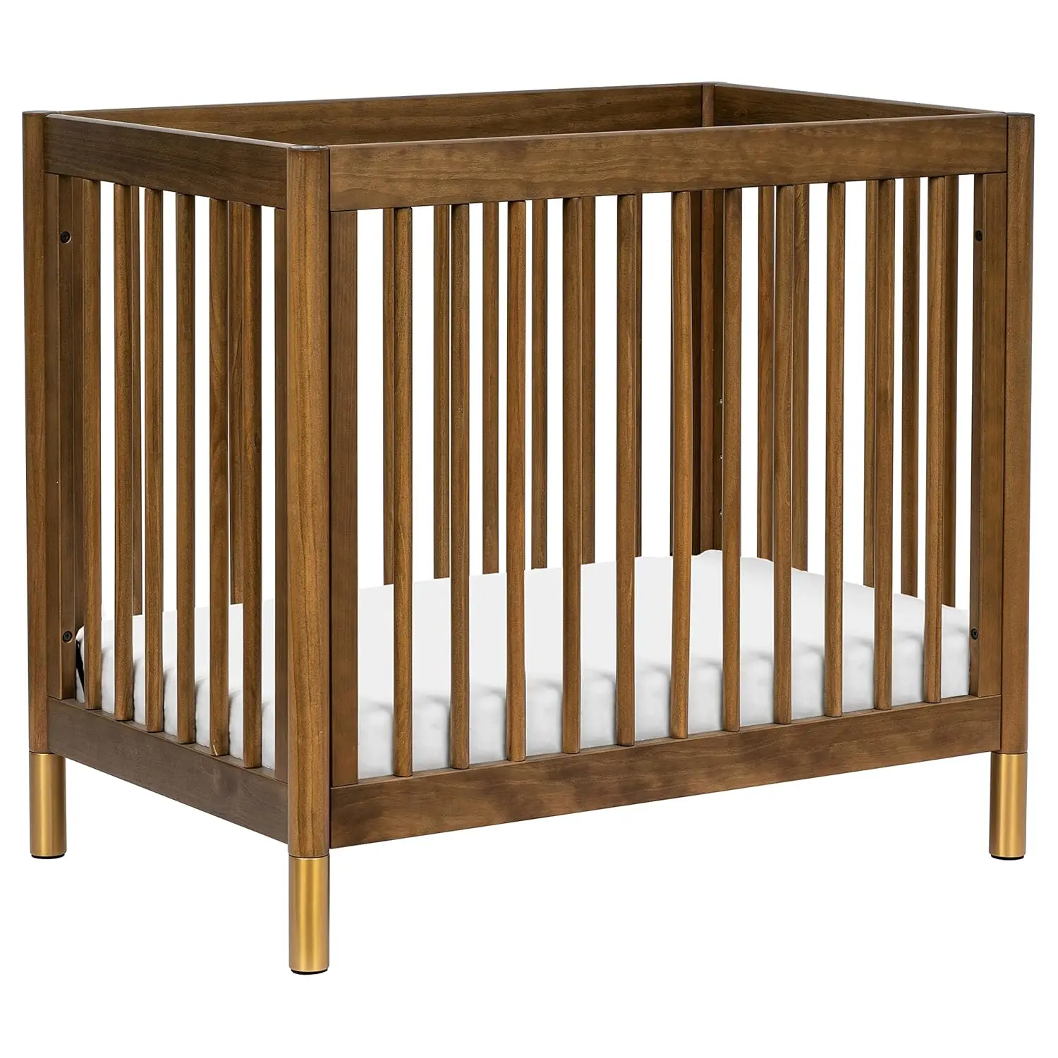 Gelato 4-in-1 Convertible Mini Crib in Natural Walnut and Brushed Gold Feet, Greenguard Gold Certified