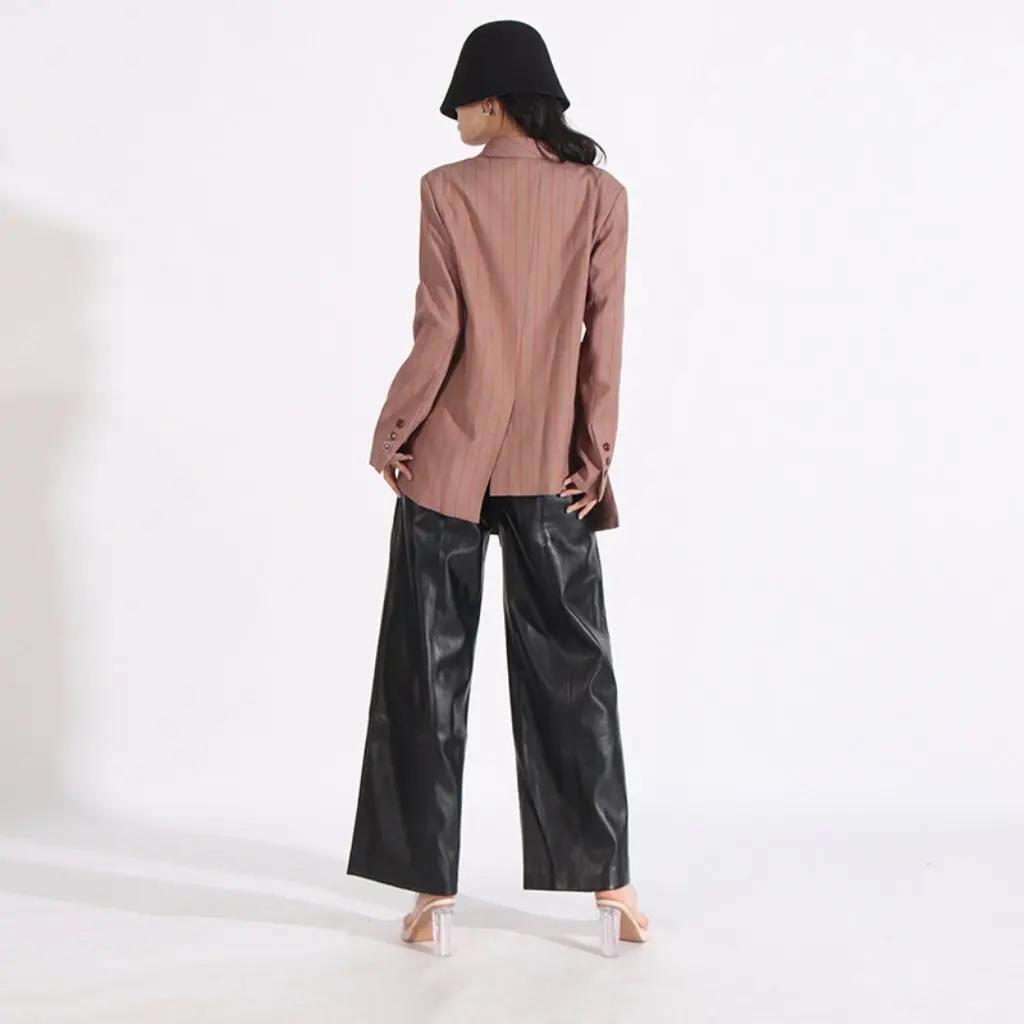 

Женский приталенный пиджак с V-образным вырезом, асимметричный европейско-американский элитный тренд, осенний новый дизайн в полоску