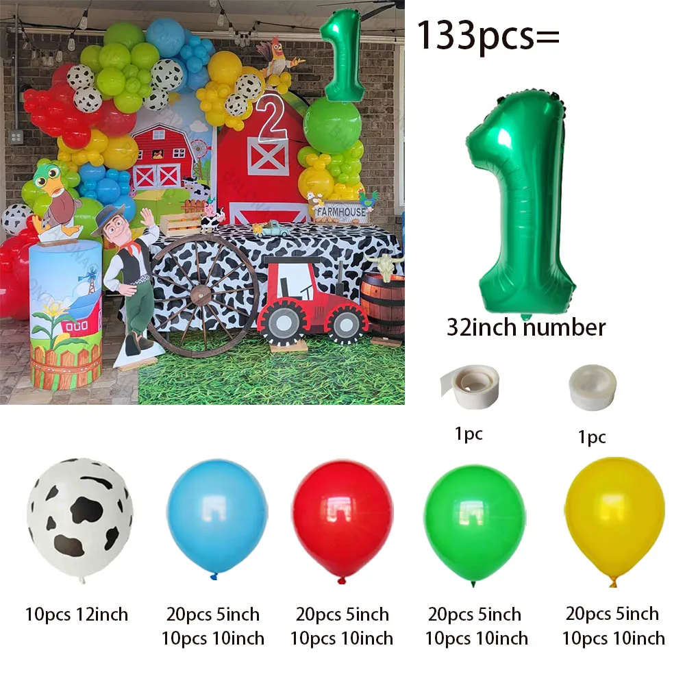 133pcs Farm Theme Balloon Garland Arch Kit Red Yellow Green Cow Balloon Farm Birthday Baby Shower Party Decorations Kids Gifts