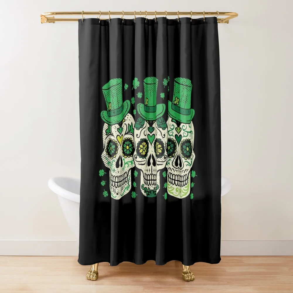 

Irish Mexican Sugar Skull Leprechauns Saint Patricks Day Shower Curtain Funny Shower Anti-Mold Waterproof Shower Curtain