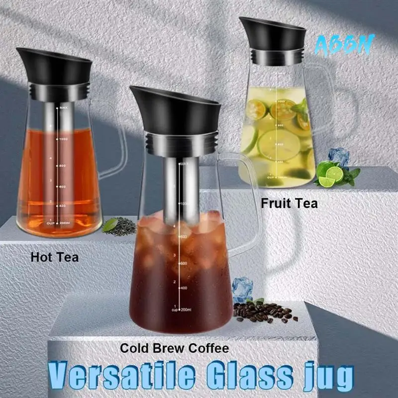 ABBN-Eiskaffeemaschine, Kaltbrüh-Teekrug, langlebiges Glas und luftdichter Deckel, Kaffeekanne, 1,2 l