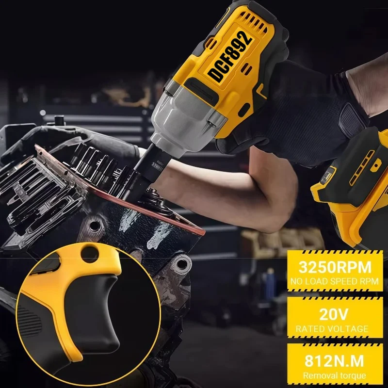 Llave eléctrica sin escobillas DCF892, controlador de impacto inalámbrico de 1/2 pulgadas, 812N.m, herramientas de reparación de automóviles de alto par, compatible con batería Dewalt