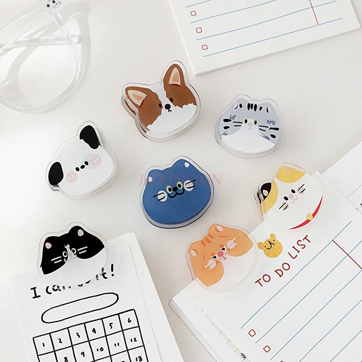 7pcs Cat and Dog Acrylic Small Clips Set of 7 Stationery Decorations, Booklet Clips, Long Tail Clips, Ticket Clips
