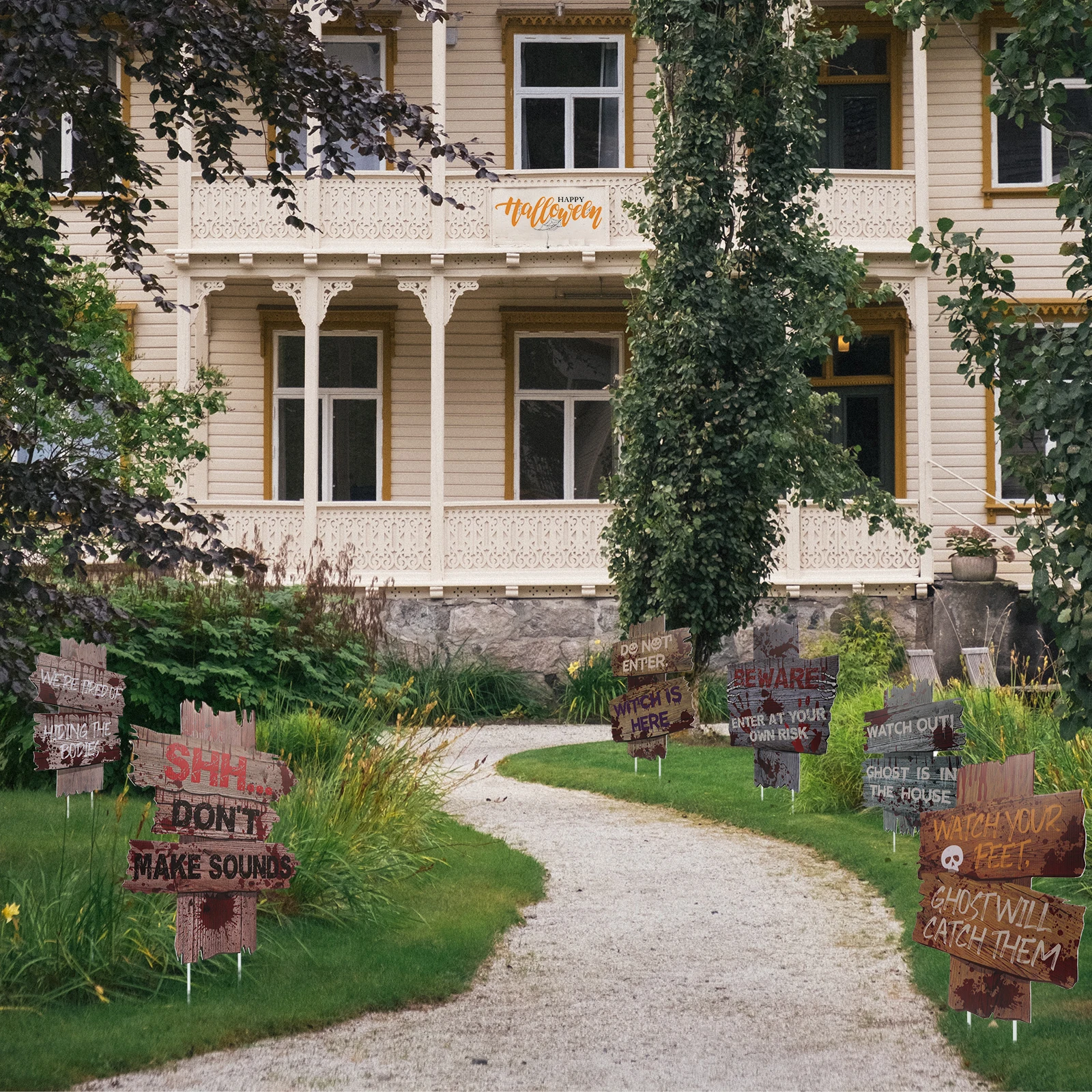 

Halloween Decoration Card Insert Outdoor Lawn Decorations Signs Props Stakes Party Hollow Board Yard Treat Trick Supplies