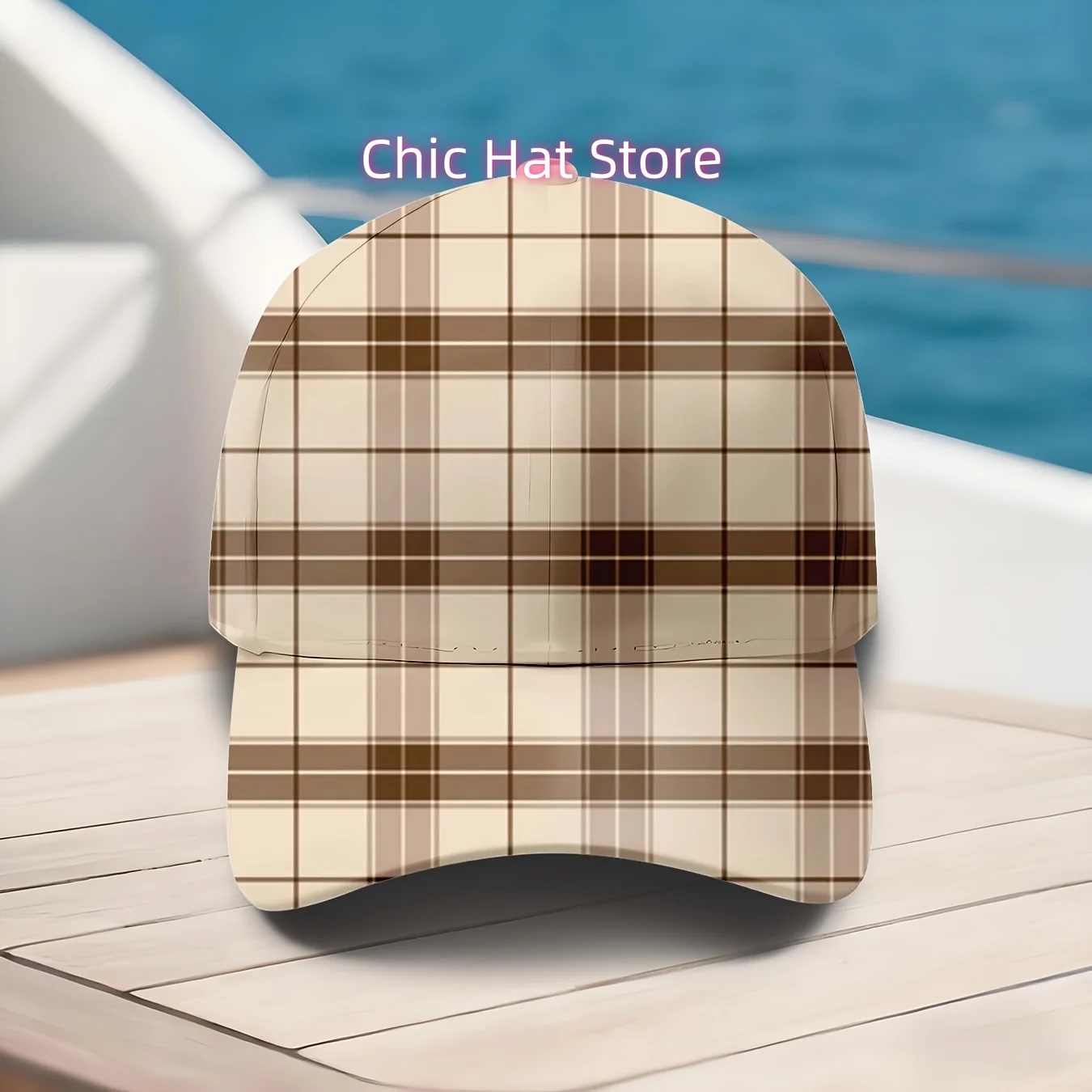 Men's & Women's Vintage British Plaid Print Baseball Cap - Adjustable Brown Hat with Full-Body Grid Pattern, Machine Washable, U