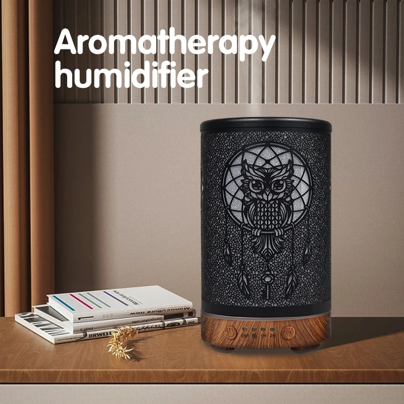 High Quality 100ml Aromatherapy Essential Oil Diffuser Metal owl Remote Control Ultrasonic Air Humidifier with 7 Colors Light
