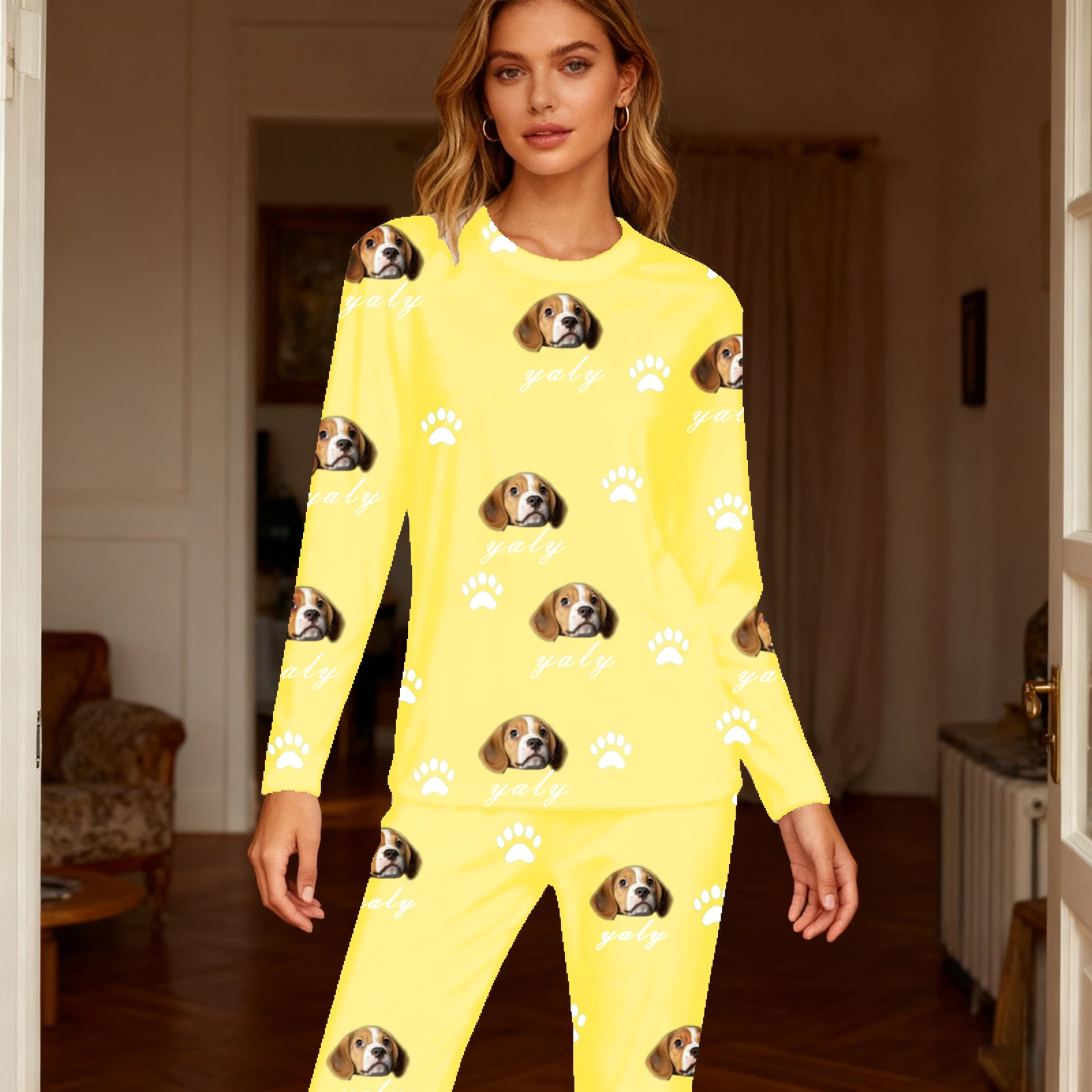 Pijamas de mujer personalizados con cara, ropa de casa, conjunto de pijama de manga larga personalizado para mujer, pijama personalizado con cara, pijamas con foto personalizada