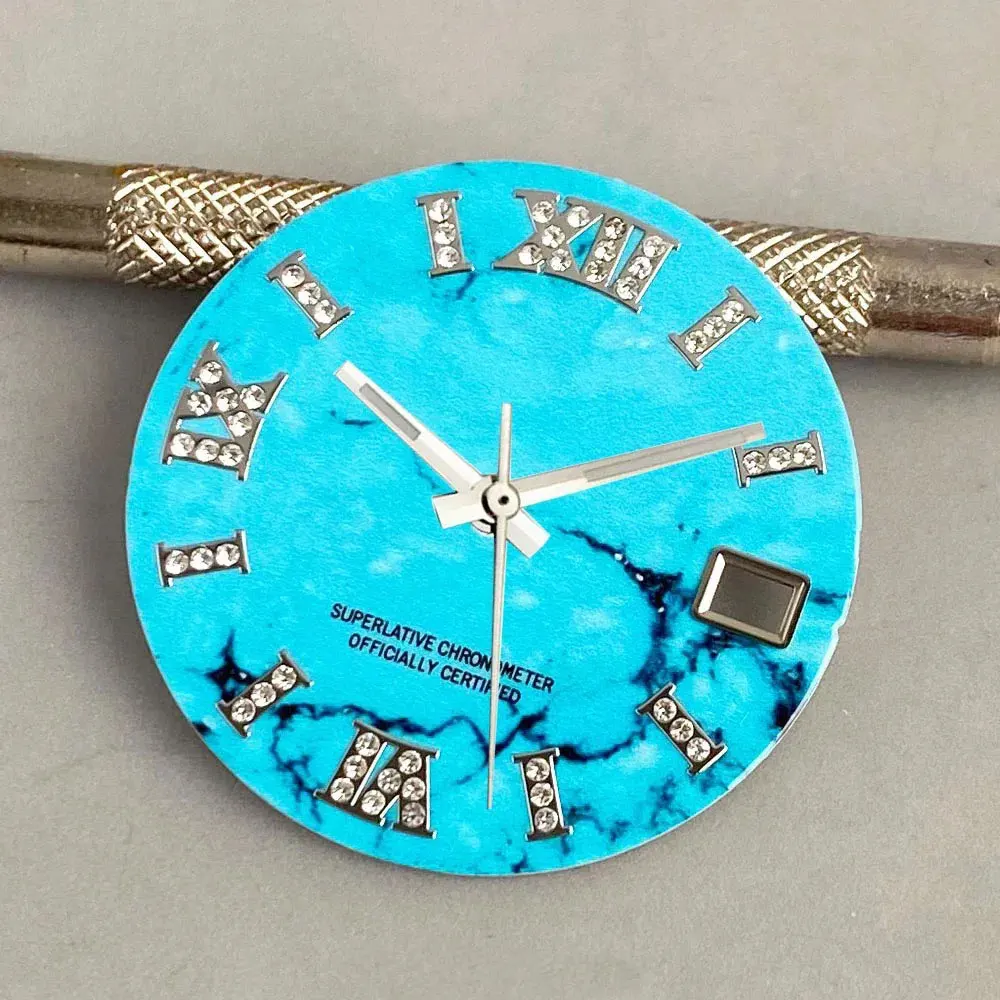 28.5mm Roman numeral turquoise textured diamond watch dial suitable for NH35 NH36 automatic movement accessory replacement watch