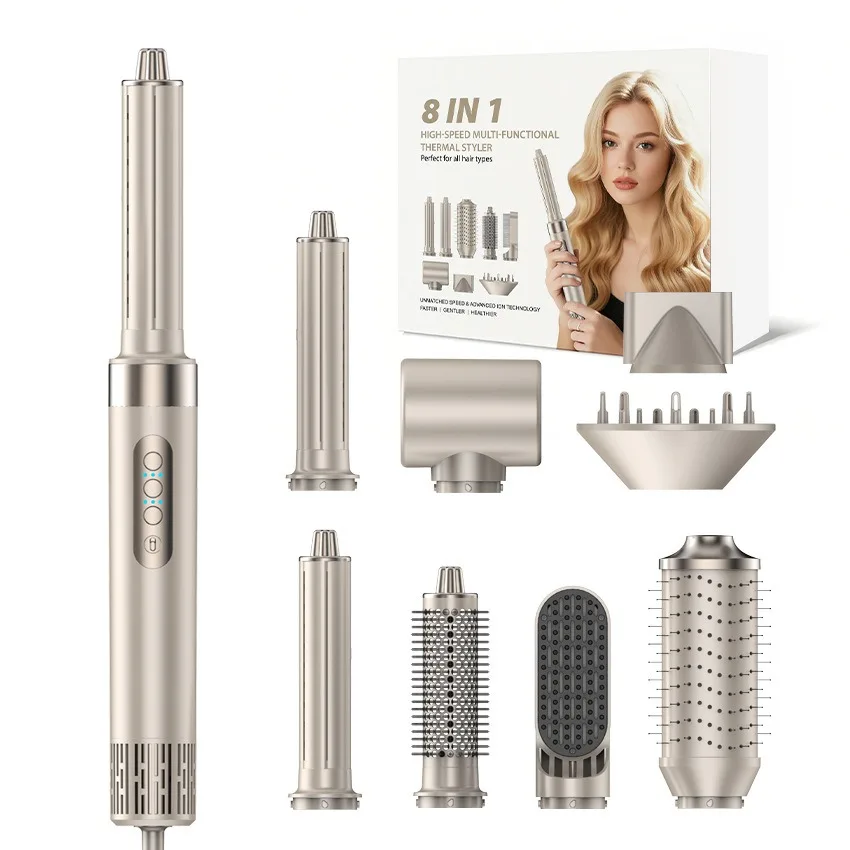 

Многофункциональный стайлер для волос 8 в 1 и фен-щетка: высокоскоростной (110 000 об/мин) фен для ухода за волосами с отрицательными ионами, быстрая сушка, многофункциональный стайлер