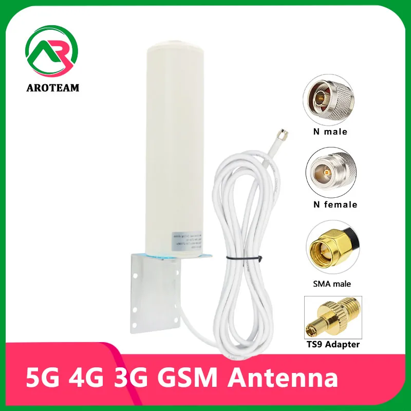 Antena WiFi eksternal 5G 4G LTE 3G GSM, pendapatan tinggi 18dBi eksternal Omni antena IP67 tahan air luar ruangan Aerial dengan TS9 SMA N Male untuk penguat sinyal