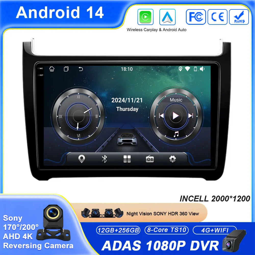 

Android Carplay Auto для Volkswagen POLO 5 2008-2020 Автомобильный радиоприемник Мультимедийный GPS-навигатор Стерео WIFI QLED без 2din DVD