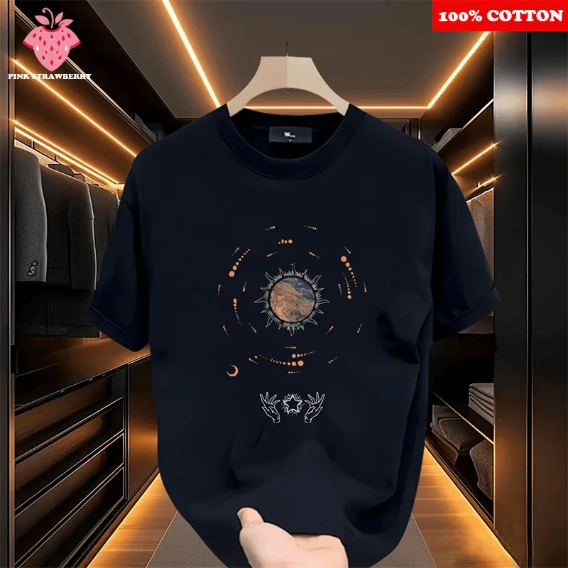 

Fashion Universe style printed T-shirt Men Summer 2025 New 100% Cotton Short sleeve Tee Loose Casual Y2k Tops Youth men clothing
