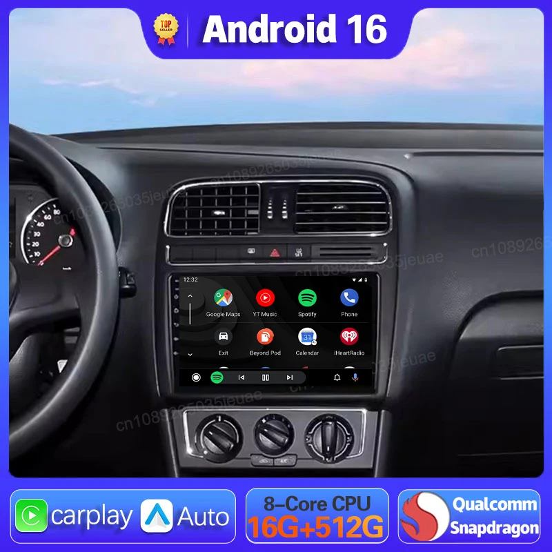 Android 16 Car Radio GPS For VW Volkswagen POLO 2014 2015 - 2019 Carplay Auto Navigation 2 Din Head Unit Player DVD Video Stereo