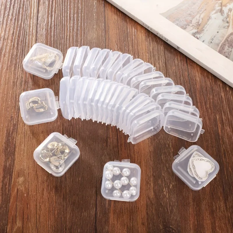 20PCS-Mini Storage Box, Transparent Square Plastic Box, Ear Ring Jewelry Packaging Storage, Small Jewelry Storage Organizing Box